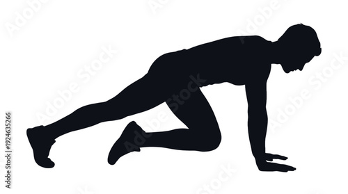 Silhouette of a person doing mountain climber exercise. The image showcases a person in action, highlighting strength and fitness