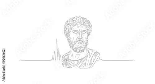 Bust of Marcus Aurelius with heartbeat line, ancient Roman emperor and philosopher