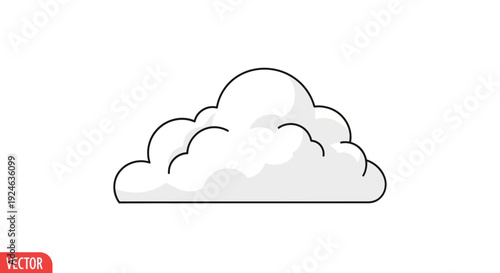 Cartoon Cumulus Cloud Icon Vector Illustration, Simple White Cloud Shape Isolated on White Background