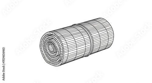Wireframe 3D Model of a Rolled Sleeping Bag or Mat, Camping Gear Icon