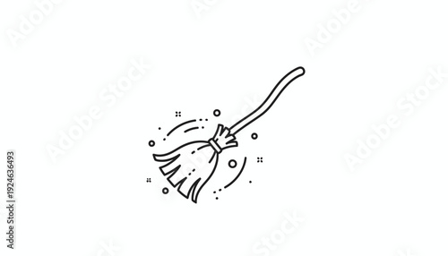 Witch Broomstick Flying Icon, Magic Wand, Halloween Symbol, Vector Illustration