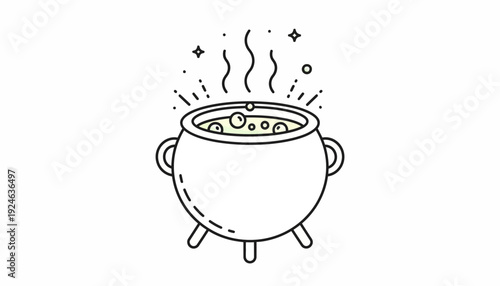 Witch's Cauldron Bubbling with Magic Potion and Sparkles