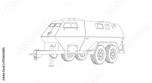 Armored Vehicle Trailer Line Art Illustration