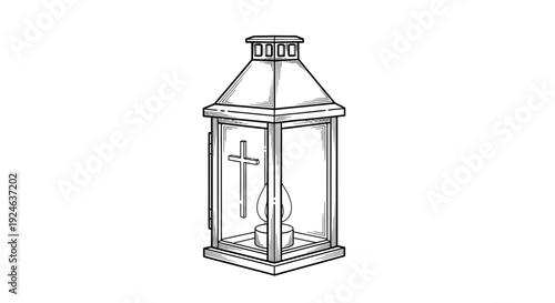Wallpaper Mural Vintage Lantern with Cross Illustration, Religious Symbol, Light Source, Black and White Sketch Torontodigital.ca