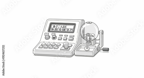 Vintage Lottery Machine with Numbers Displayed on Screen