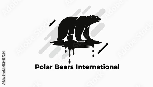 Black silhouette illustration of a polar bear on melting ice for Polar Bears International day event design with snow and iceberg elements.