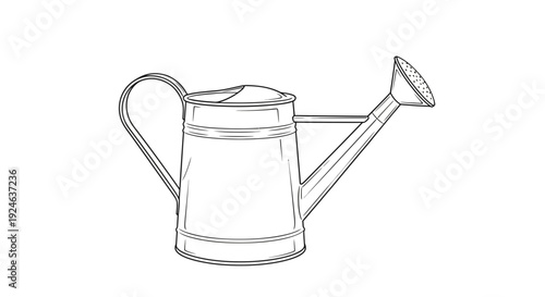 Vintage Metal Watering Can Outline Icon - Garden Tool for Watering Plants