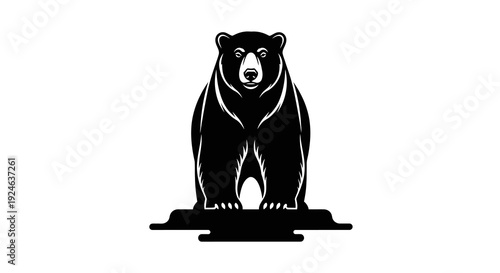 Black silhouette illustration of a polar bear standing on ice, representing Polar Bears International on a white background.