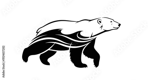 Black silhouette illustration of a polar bear walking on a white background, celebrating Polar Bear Day with an international design theme.