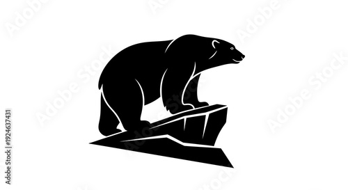 Black silhouette of a polar bear standing on an iceberg, marking Polar Bear Day, an international event, in a simple vector illustration design.