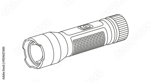 Tactical Flashlight with Stun Gun Feature - Line Art Illustration