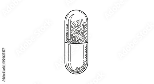 Transparent capsule with small beads inside, isolated on white background, medical concept