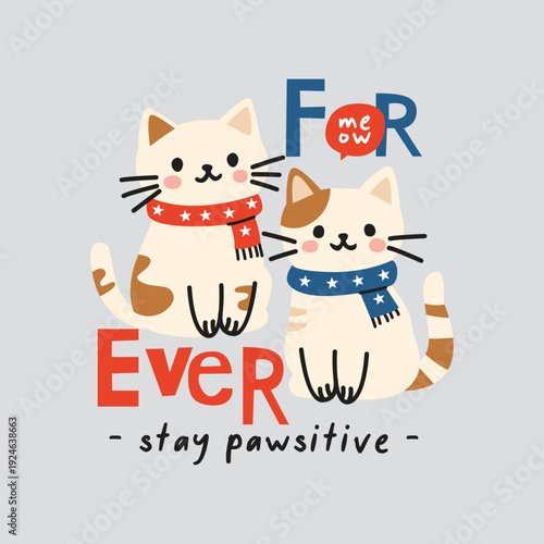 Adorable Feline Duo Forever  Cat Illustration