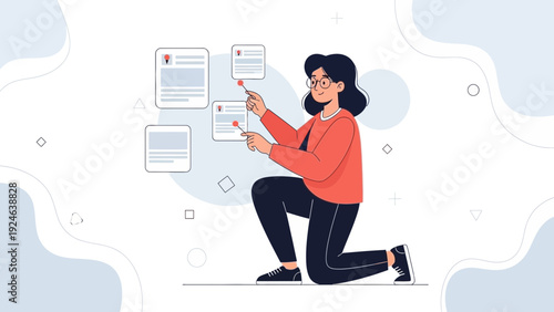 Woman Analyzing Job Applications on Digital Board, Recruitment Process