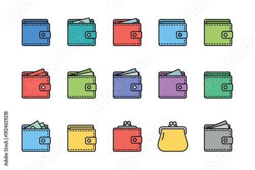 Colorful Purses and Wallets in Flat Design Style with Bright Colors and Simple Texture for E-commerce