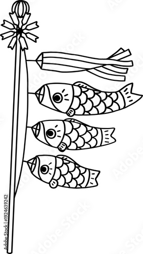 かわいいこいのぼりの線画イラスト