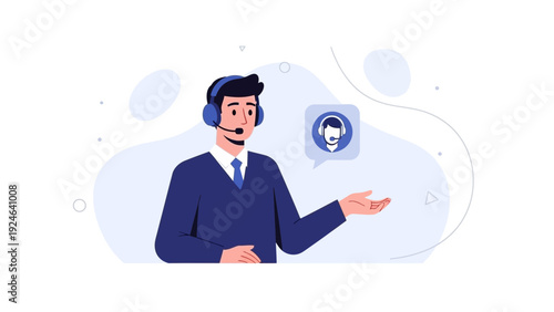 Customer service representative with headset, offering support and assistance