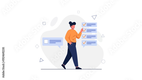 Woman checking off tasks on a digital checklist, planning and organization concept