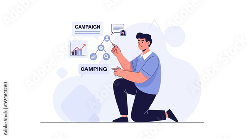 Digital Marketing Strategy: Man Planning Campaign and Analytics