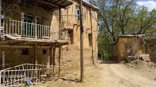 Wallpaper Mural mountain village rural town in Iran Kurdistan mud brick traditional terrace cascade slope countryside scenic travel local people nomad agriculture wheat barley grain farm field golden summer landscape Torontodigital.ca