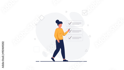 Woman Checking Off Tasks on Checklist, Project Management and Planning Concept