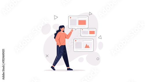 Woman Interacting with Digital Interfaces and Web Content