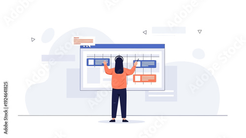 Woman planning project timeline on digital dashboard, project management concept