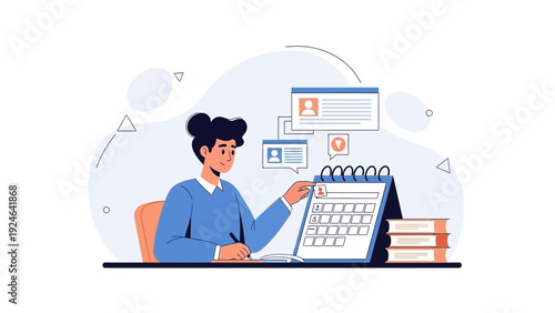 Woman Planning Schedule on Calendar, Business Organization and Time Management