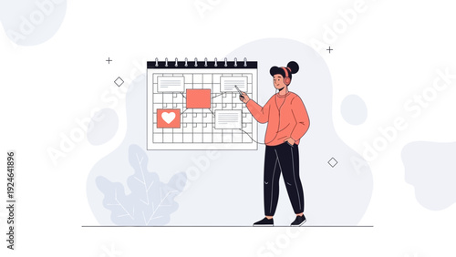 Woman Planning Schedule on Calendar, Time Management Concept