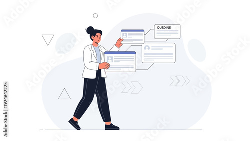 Woman reviewing online profiles, recruitment, HR, job search, digital interface