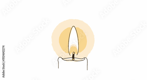 Single Candle Flame Burning Brightly with Soft Yellow Glow on White Background