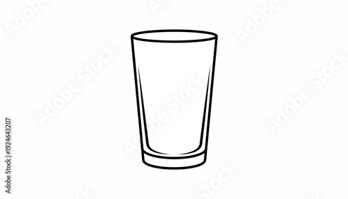Simple Line Drawing of an Empty Glass Tumbler on White Background