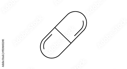Simple Line Icon of a Capsule Pill on White Background