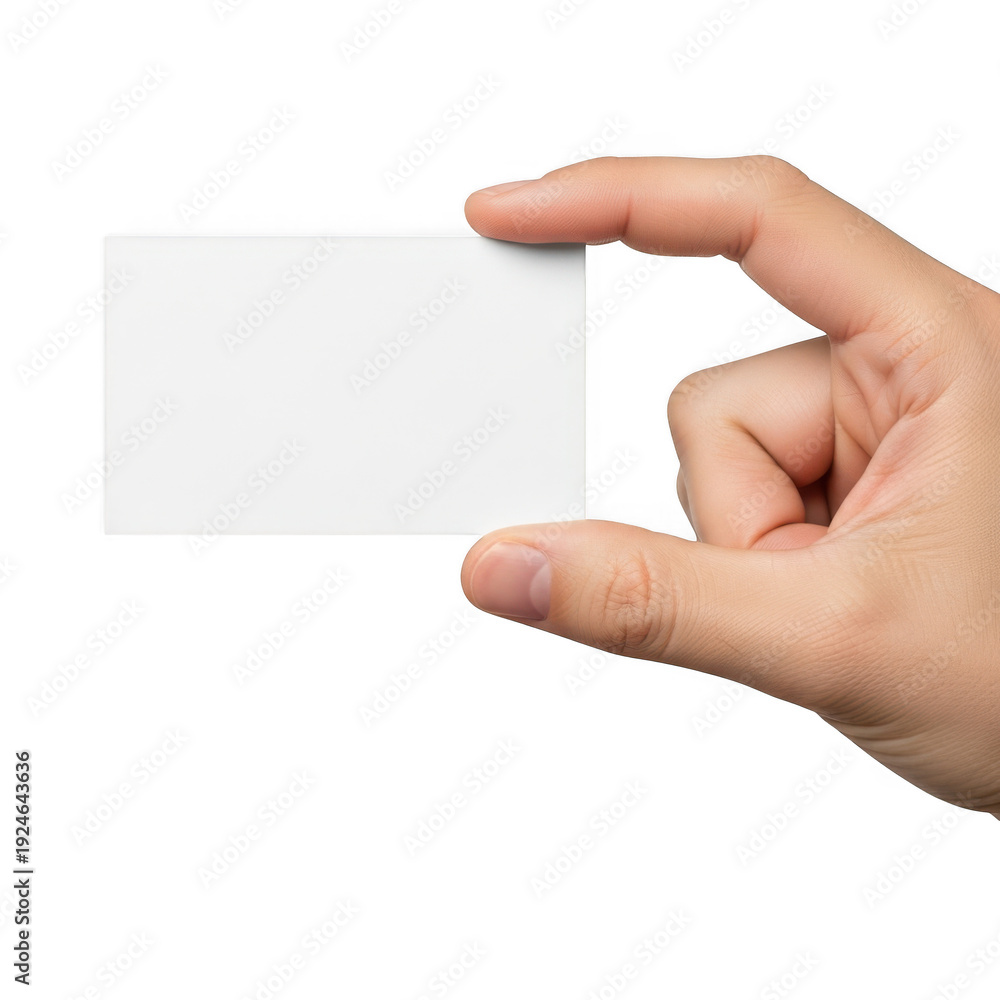 Obraz premium Hand holding a blank business card isolated on transparent background