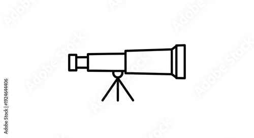 Simple Line Art Icon of a Telescope on a Tripod, Symbolizing Astronomy and Exploration