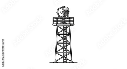 Searchlight Tower, Industrial Spotlight, Maritime Beacon, Coastal Warning Signal, Vintage Equipment