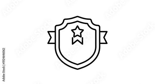 Shield with Star and Ribbon Icon, Award Badge, Emblem, Security, Quality, Achievement, Vector Illustration