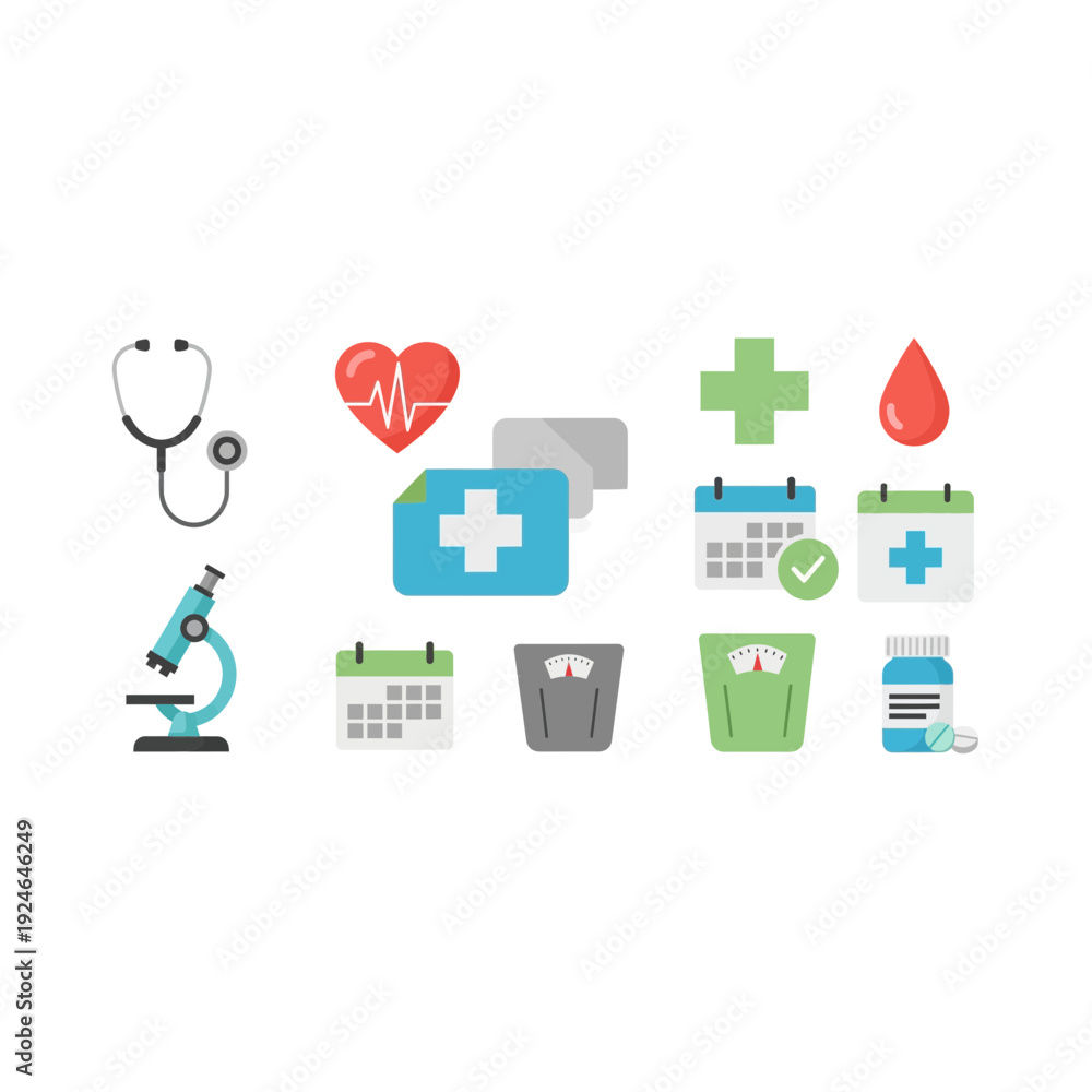 Fototapeta premium Medical and Healthcare Flat Icon Set for Science and Wellness