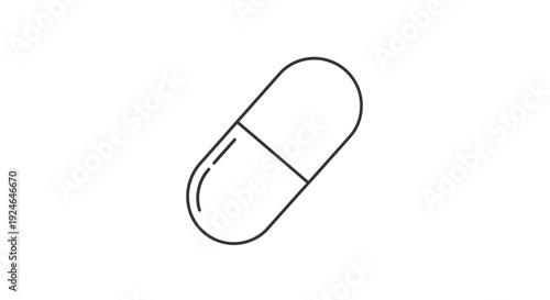 Simple line drawing of a single capsule pill on a white background
