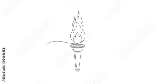 Single Line Drawing of a Torch with Flames