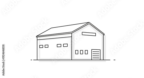 Simple Warehouse Building Icon, Industrial Storage Facility Outline, Commercial Property Line Art
