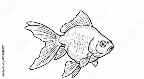 Goldfish Illustration Simple Line Drawing Style.
