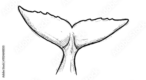 Whale Tail Fluke Illustration Black White.