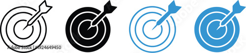 Target icon set featuring circular bullseyes with concentric rings and darts hitting the center, clean minimal goal and success symbols