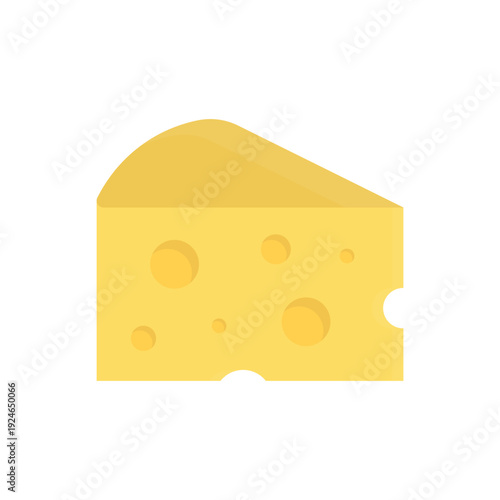 Fresh gourmet slice of yellow Swiss cheese with holes, a healthy dairy snack portion isolated on a white background