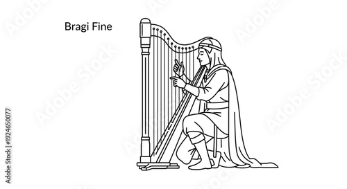 Mythical Bard Playing Harp, Ancient Celtic Musician, Fantasy Art