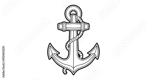 Nautical Anchor with Rope Illustration - Vintage Marine Symbol