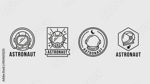 Astronaut Helmet Line Art Logos Set - Space Exploration Badges & Icons Collection