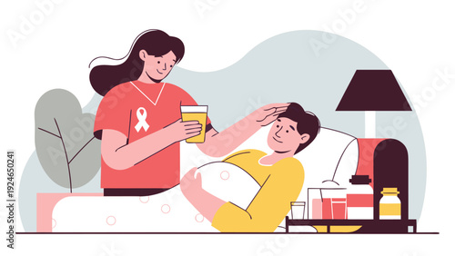 Nurse provides drinking water to an ill patient resting in bed, offering care and comfort in a medical setting.