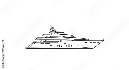 Luxury Motor Yacht Line Drawing Illustration